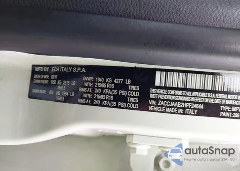 2017 Jeep Renegade Sport Fwd z USA, uszkodzony, nr VIN ZACCJAAB2HPF24644